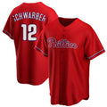 Pouc P.Phillies #12 Kyle Schwarber Player Red Home Game Stitched Jerseys