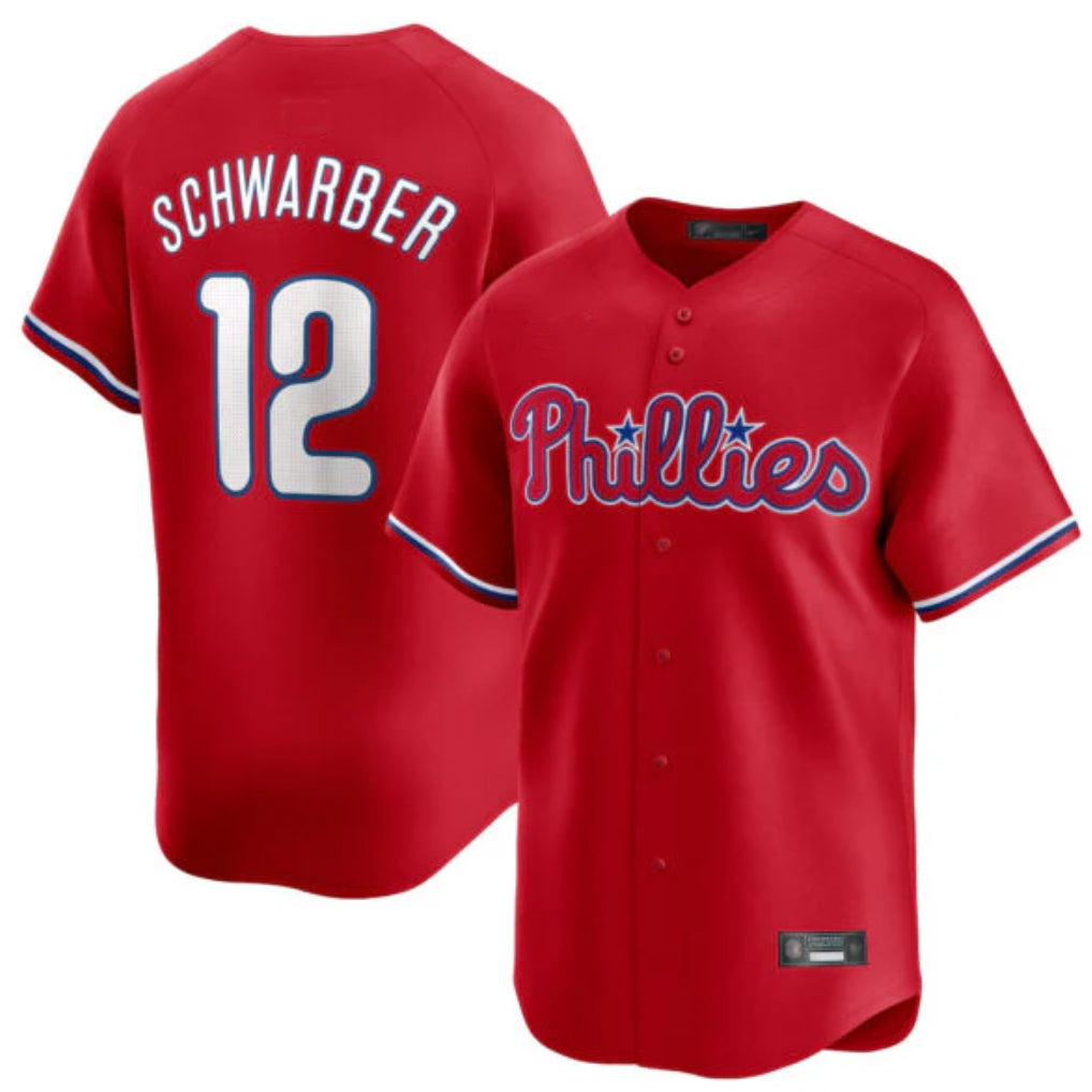 Pouc P.Phillies #12 Kyle Schwarber Player Red Home Limited Stitched Jerseys