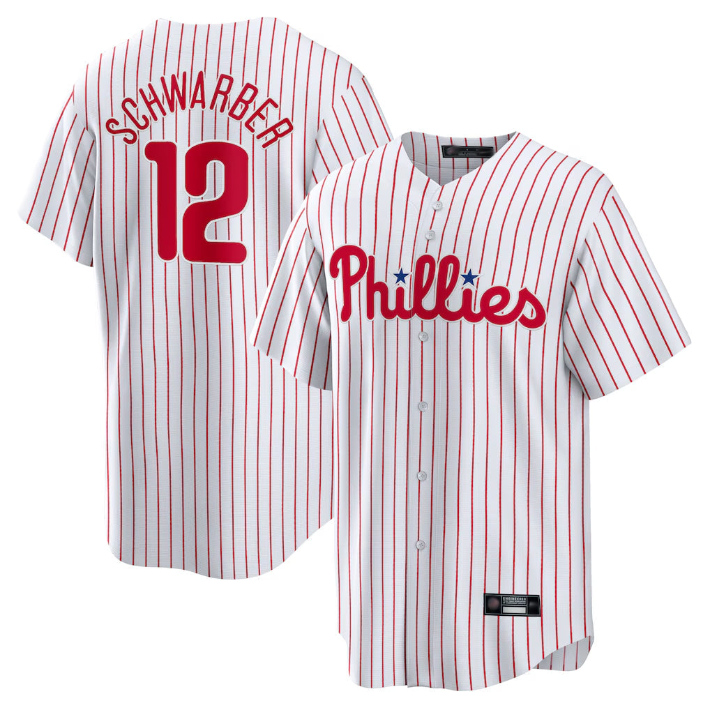 Pouc P.Phillies #12 Kyle Schwarber Player White Home Game Stitched Jerseys