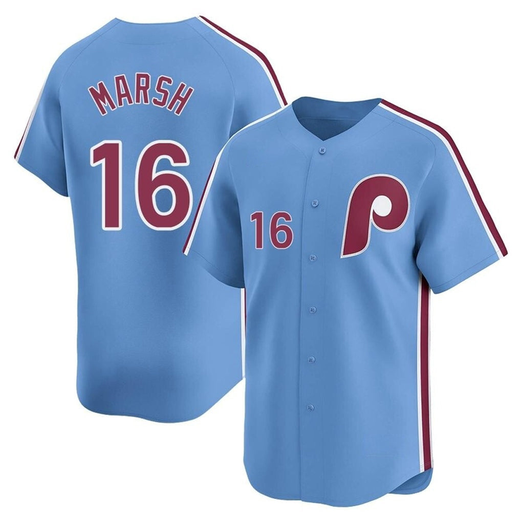 Pouc P.Phillies #16 Brandon Marsh Player Light Blue Game Stitched Jerseys