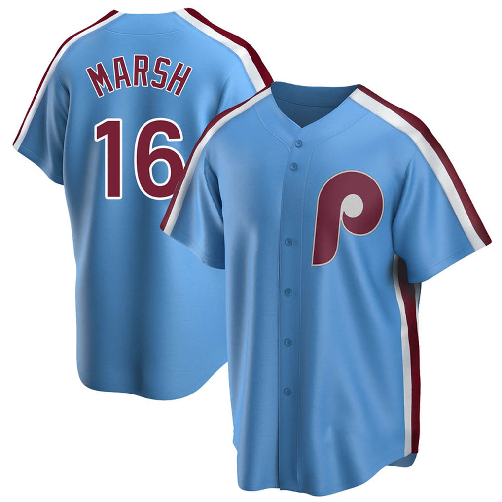 Pouc P.Phillies #16 Brandon Marsh Player Light Blue Home Game Stitched Jerseys