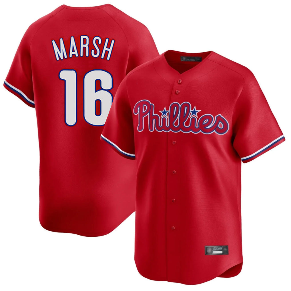 Pouc P.Phillies #16 Brandon Marsh Player Red Home Limited Stitched Jerseys