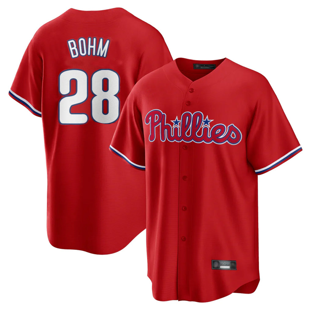 Pouc P.Phillies #28 Alec Bohm Player Red Home Game Stitched Jerseys