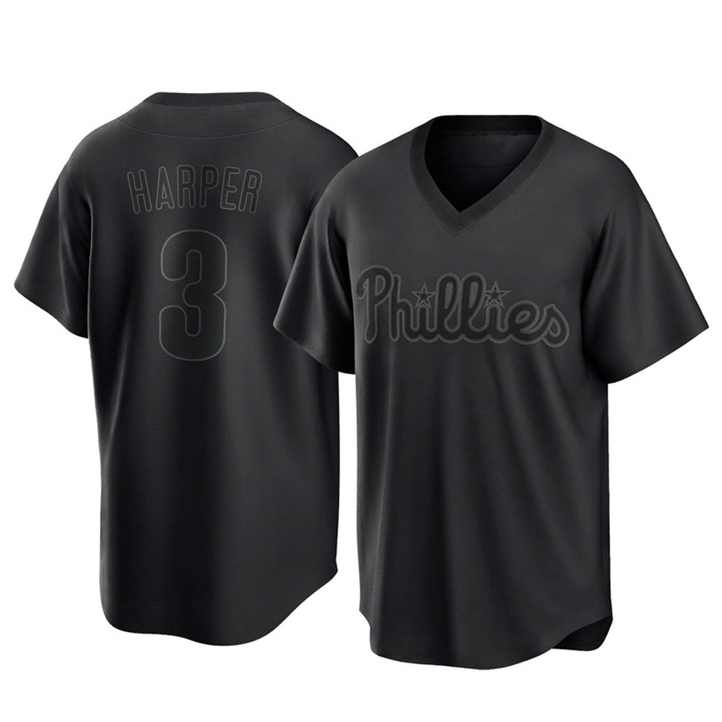 Pouc P.Phillies #3 Bryce Harper Player Black Pitch Fashion Limited T-shirt Stitched Jerseys