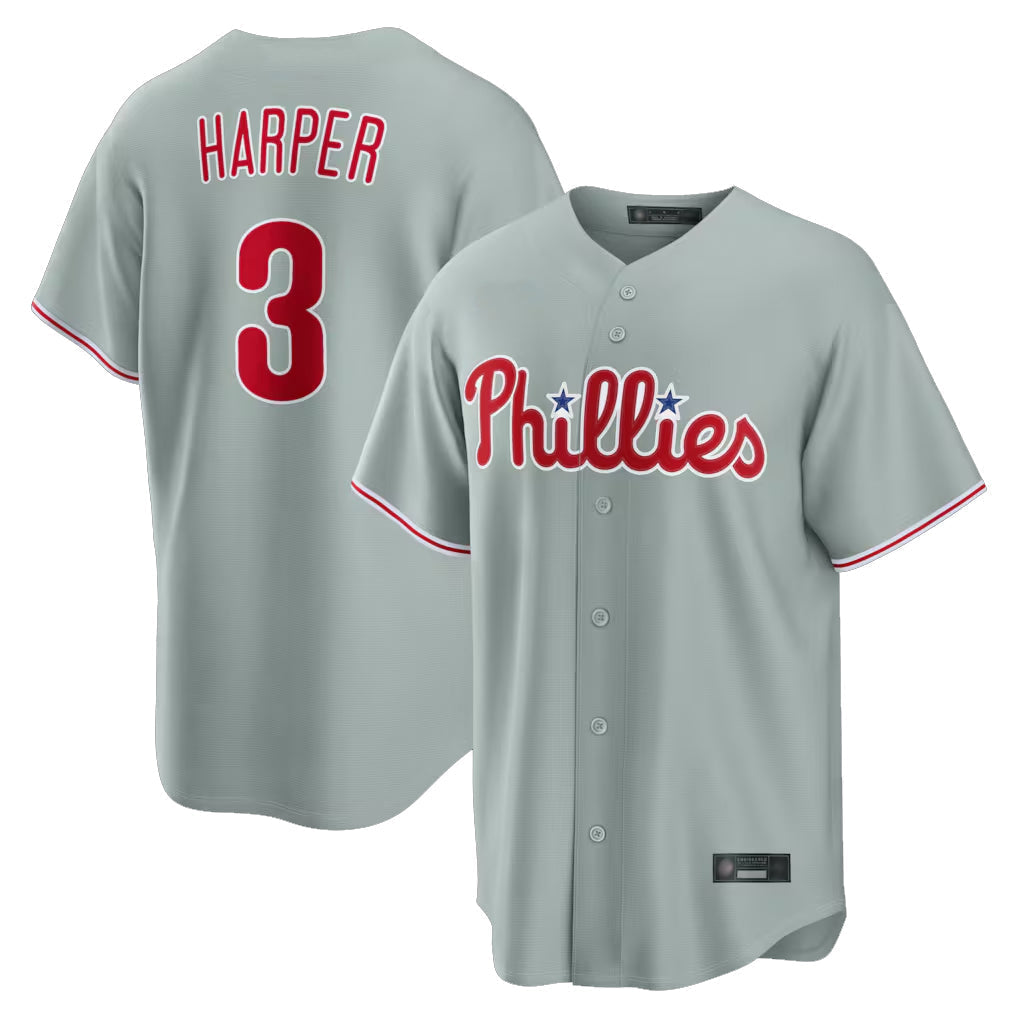 Pouc P.Phillies #3 Bryce Harper Player Gray Home Game Stitched Jerseys