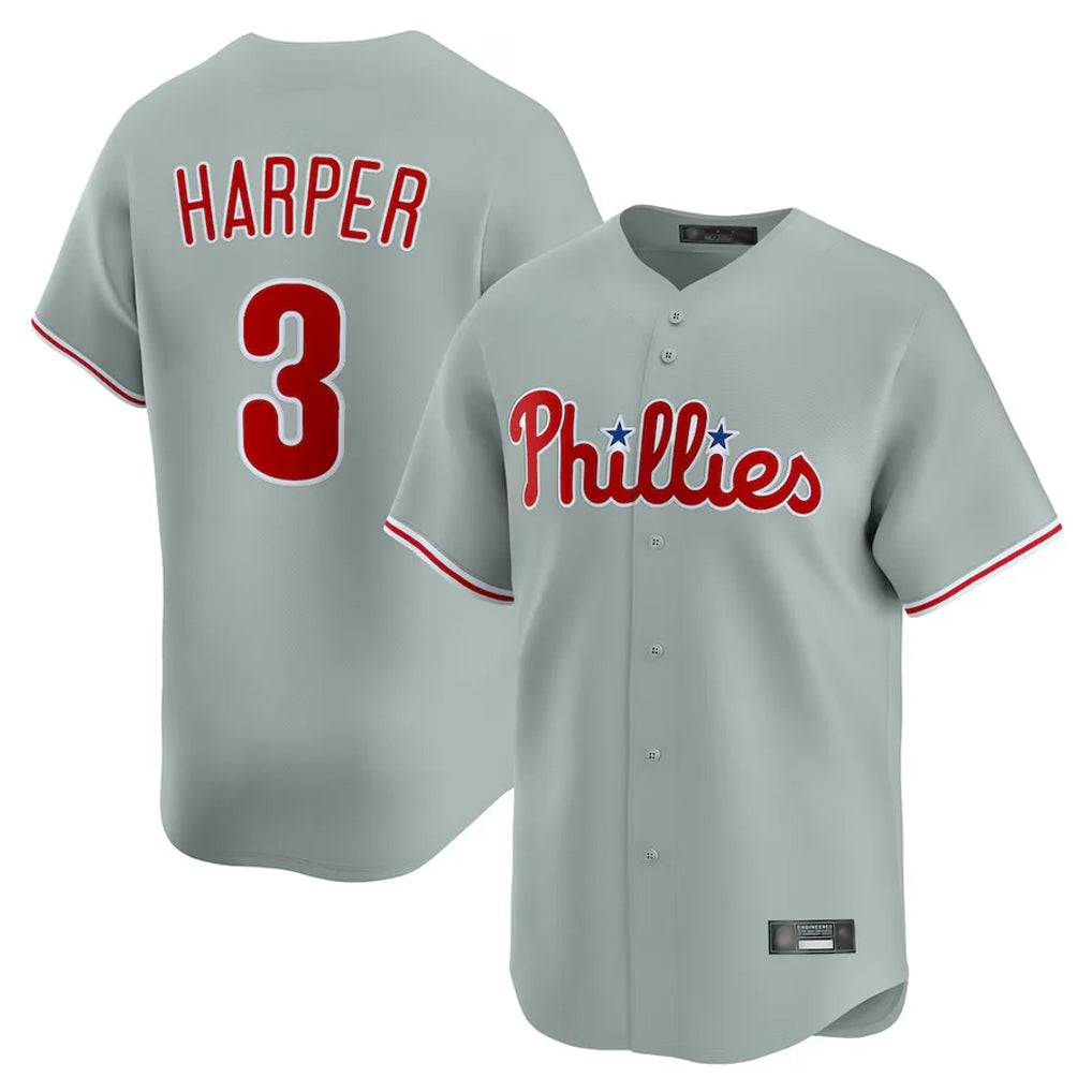 Pouc P.Phillies #3 Bryce Harper Player Gray Home Limited Stitched Jerseys