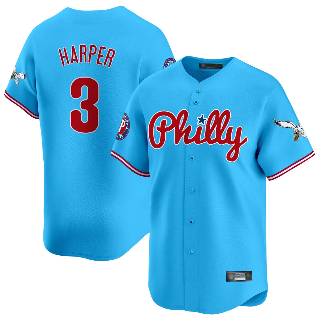 Pouc P.Phillies #3 Bryce Harper Player Light Blue Phillies & Eagles Vapor Premier Limited Stitched Jerseys