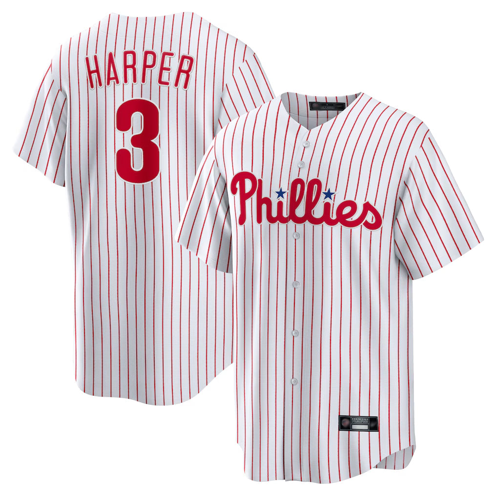 Pouc P.Phillies #3 Bryce Harper Player White Home Game Stitched Jerseys