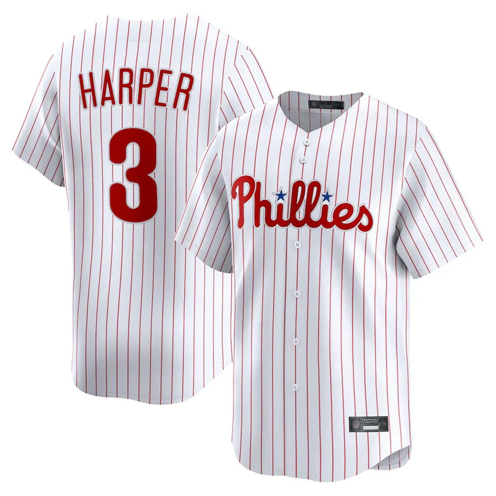 Pouc P.Phillies #3 Bryce Harper Player White Home Limited Stitched Jerseys