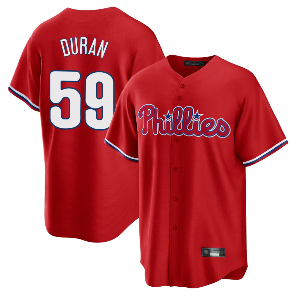 Pouc P.Phillies #59 Jhoan Duran Player Red Home Game Stitched Jerseys