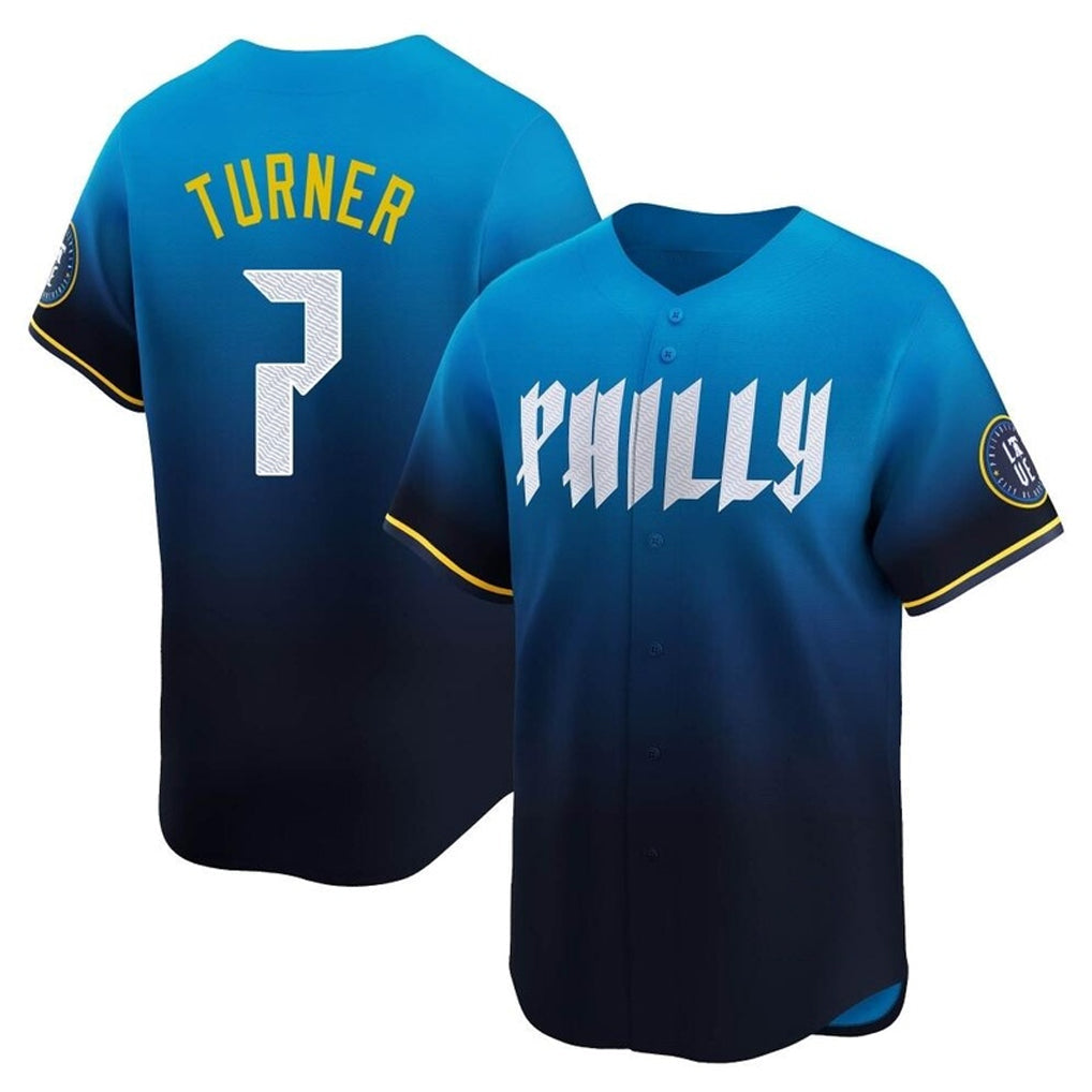 Pouc P.Phillies #7 Trea Turner Player Blue City Connect Home Limited Stitched Jerseys