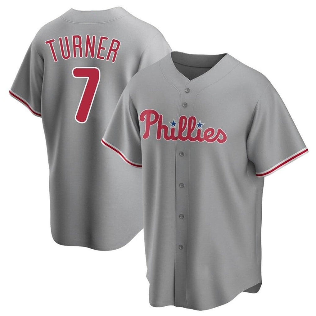 Pouc P.Phillies #7 Trea Turner Player Gray Home Game Stitched Jerseys