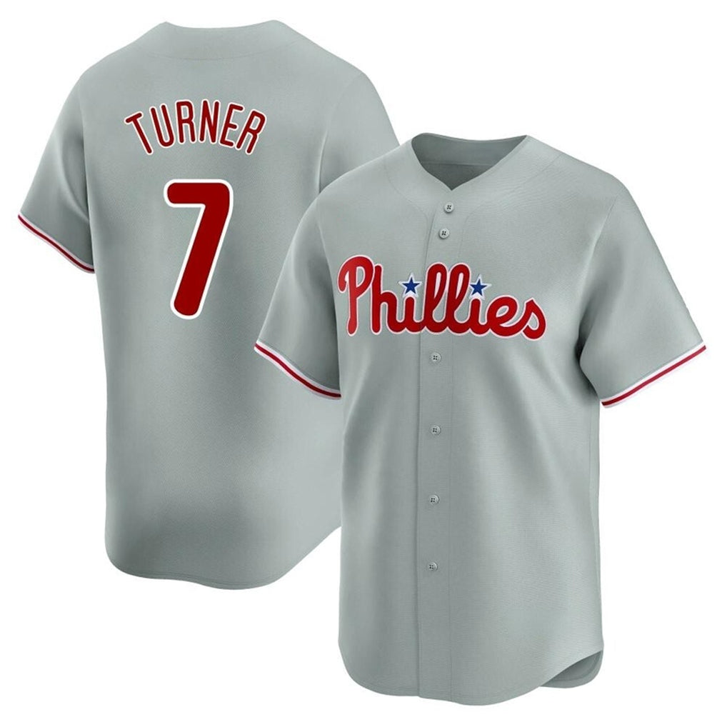 Pouc P.Phillies #7 Trea Turner Player Gray Home Limited Stitched Jerseys