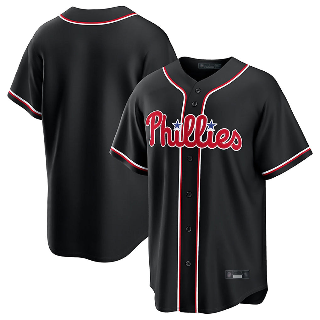Pouc P.Phillies Blank Player Black Fashion Out Home Game Stitched Jerseys