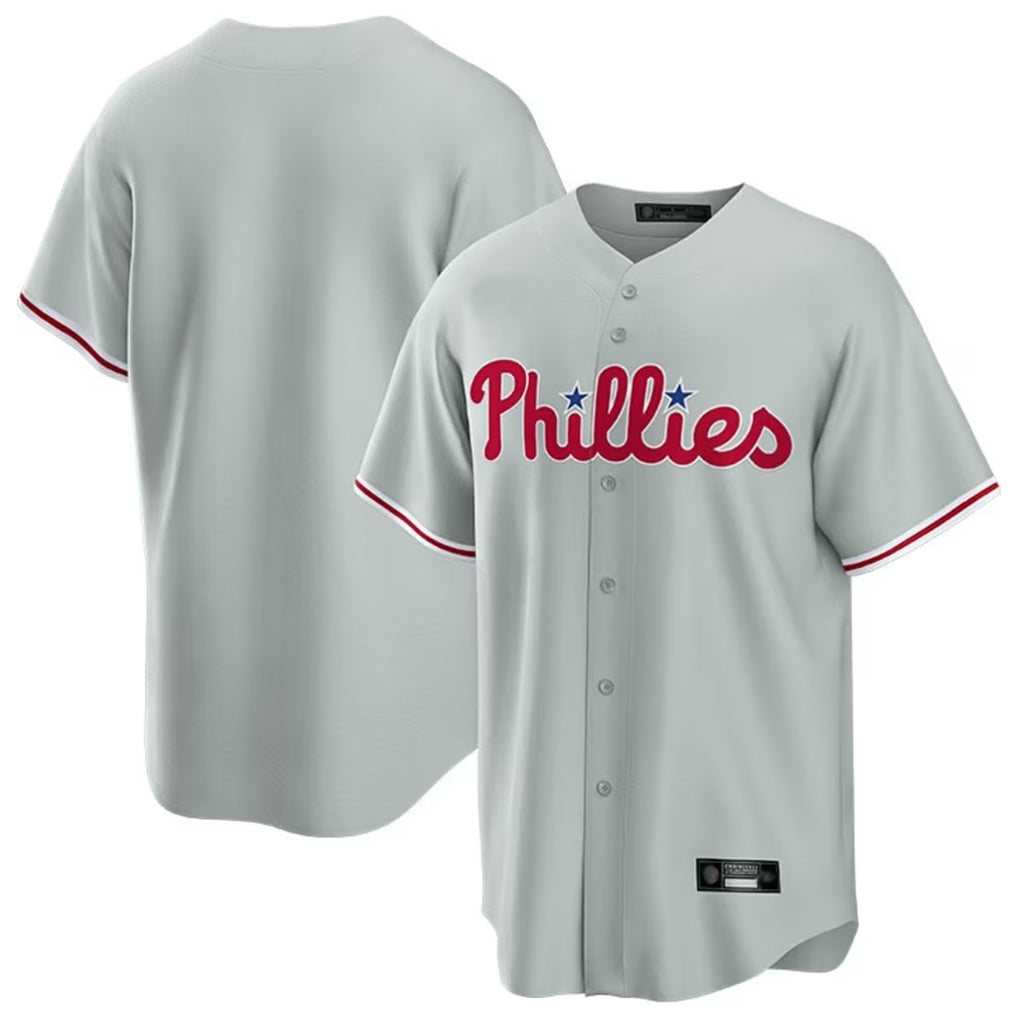 Pouc P.Phillies Blank Player Gray Home Game Stitched Jerseys
