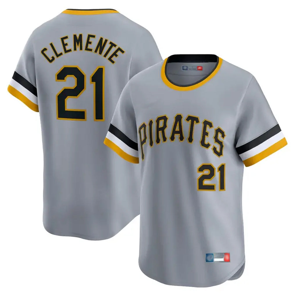 Pouc P.Pirates #21 Roberto Clemente Player Gray Throwback Cooperstown Collection Limited T-shirt Stitched Jerseys