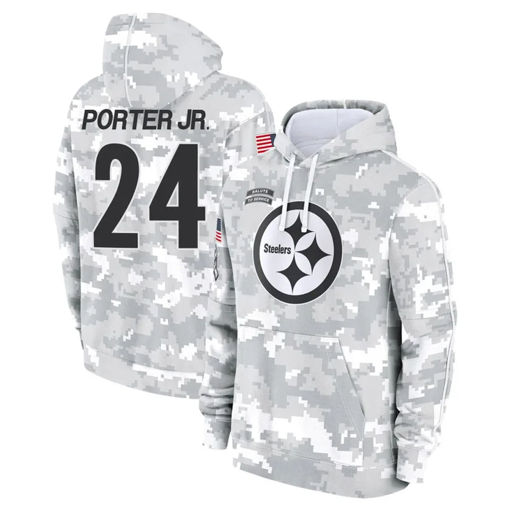 Pouc P.Steelers #24 Joey Porter Jr. Player Arctic Camo Limited Salute to Service Pullover Hoodies Game Stitched Jerseys