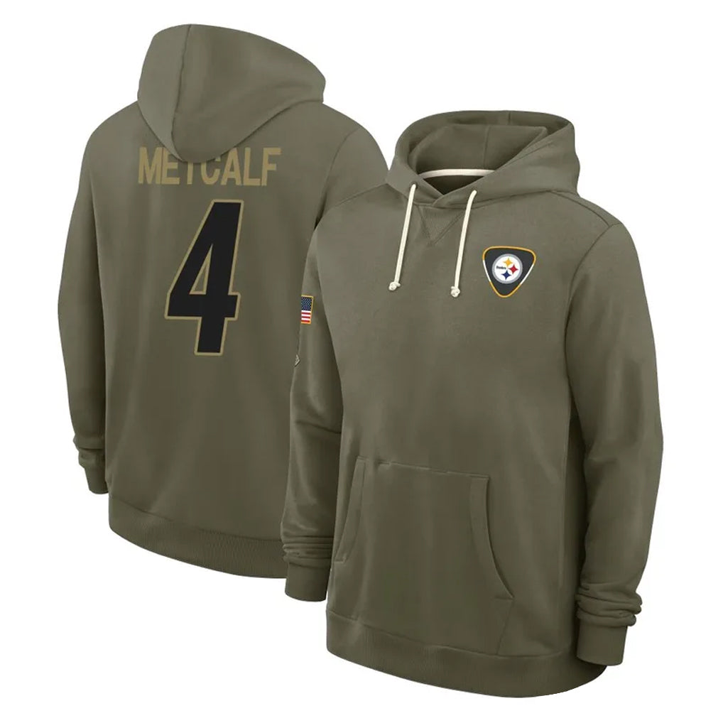 Pouc P.Steelers #4 DK Metcalf Player Olive Salute to Service Pullover Hoodies Limited Stitched Jerseys