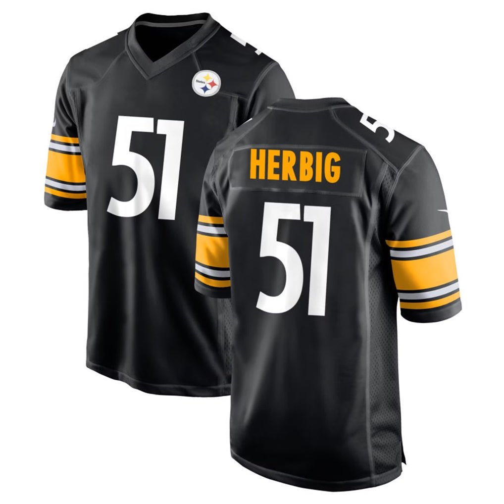 Pouc P.Steelers #51 Nick Herbig Player Black Home Game Stitched Jerseys