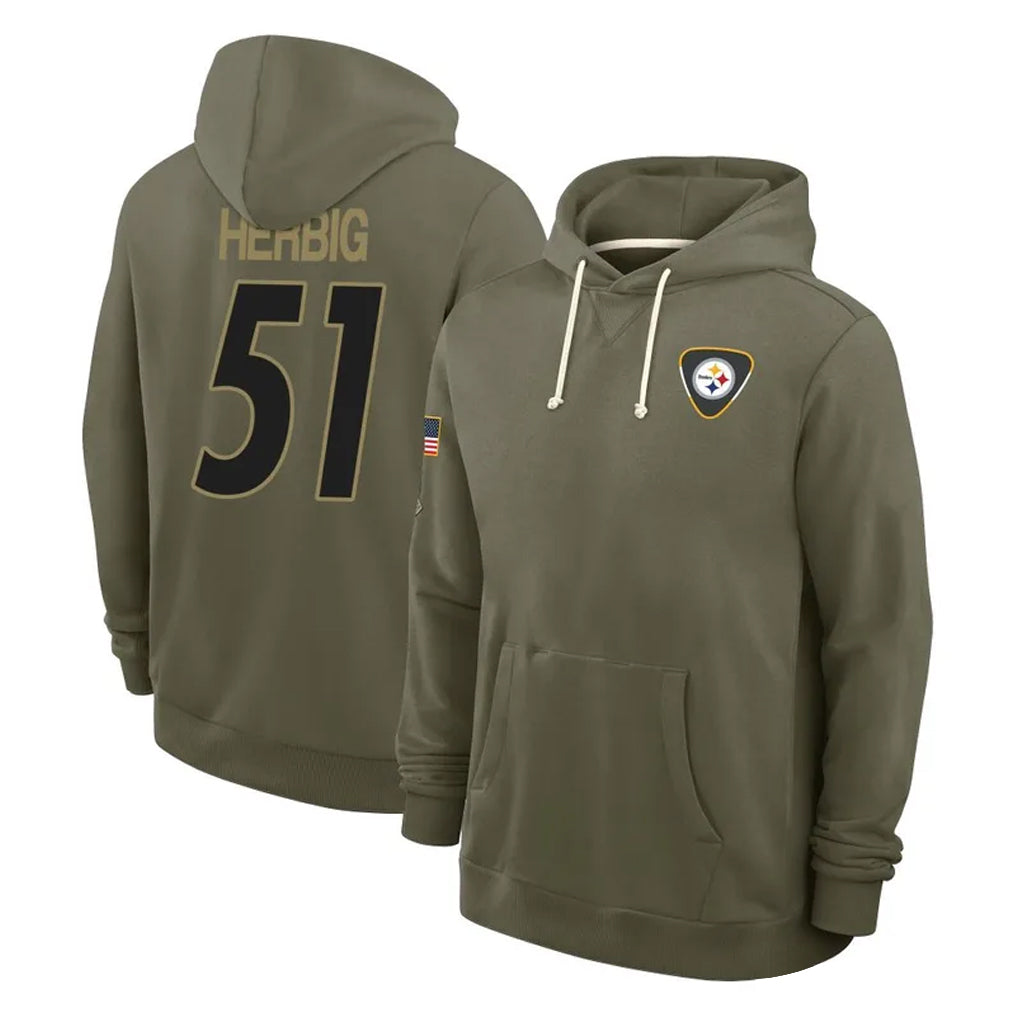 Pouc P.Steelers #51 Nick Herbig Player Olive Salute to Service Pullover Hoodies Limited Stitched Jerseys