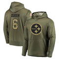 Pouc P.Steelers #6 Patrick Queen Player Olive Salute to Service Pullover Hoodie Home Game Stitched Jerseys