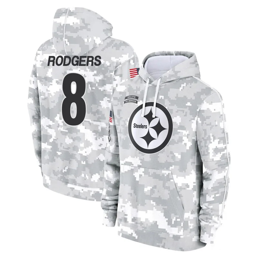 Pouc P.Steelers #8 Aaron Rodgers Player Arctic Camo Limited Salute to Service Pullover Hoodies Game Stitched Jerseys