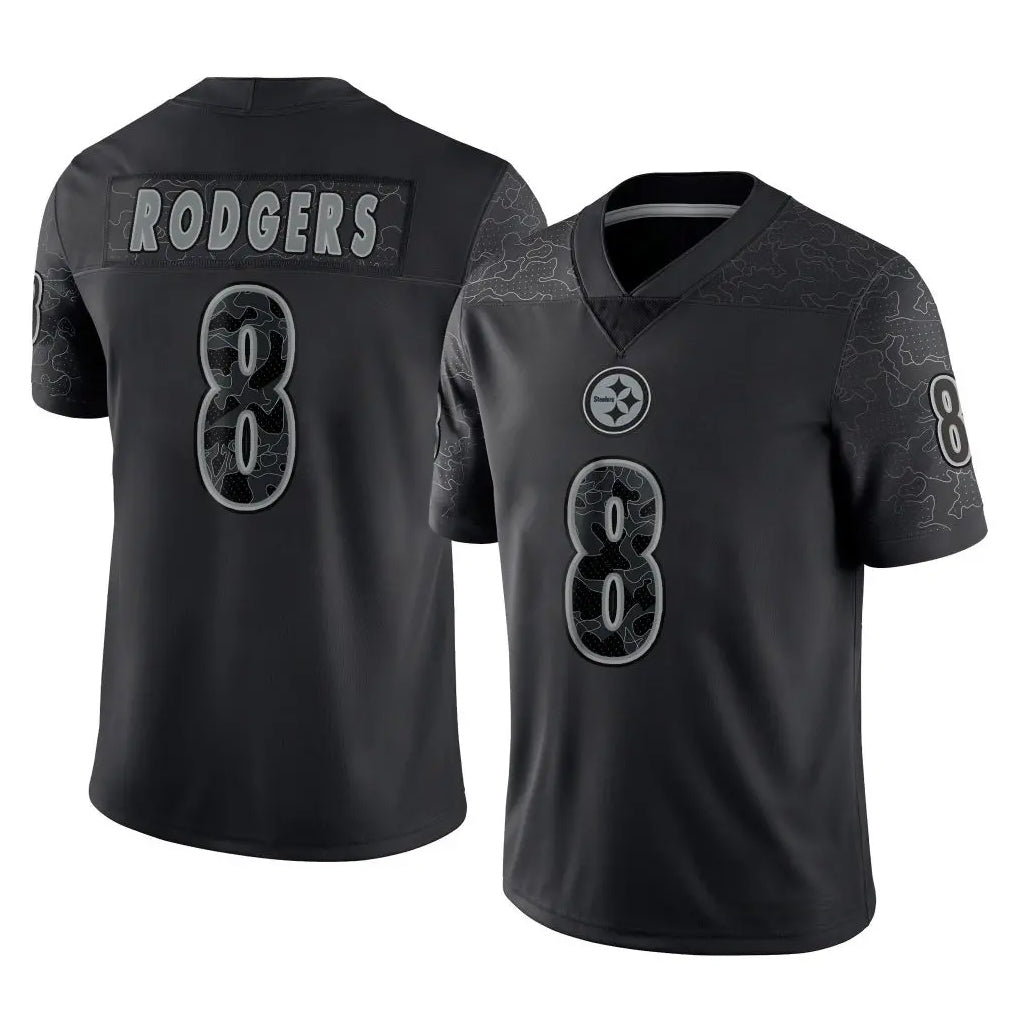 Pouc P.Steelers #8 Aaron Rodgers Player Black Reflective Limited Home Game Stitched Jerseys
