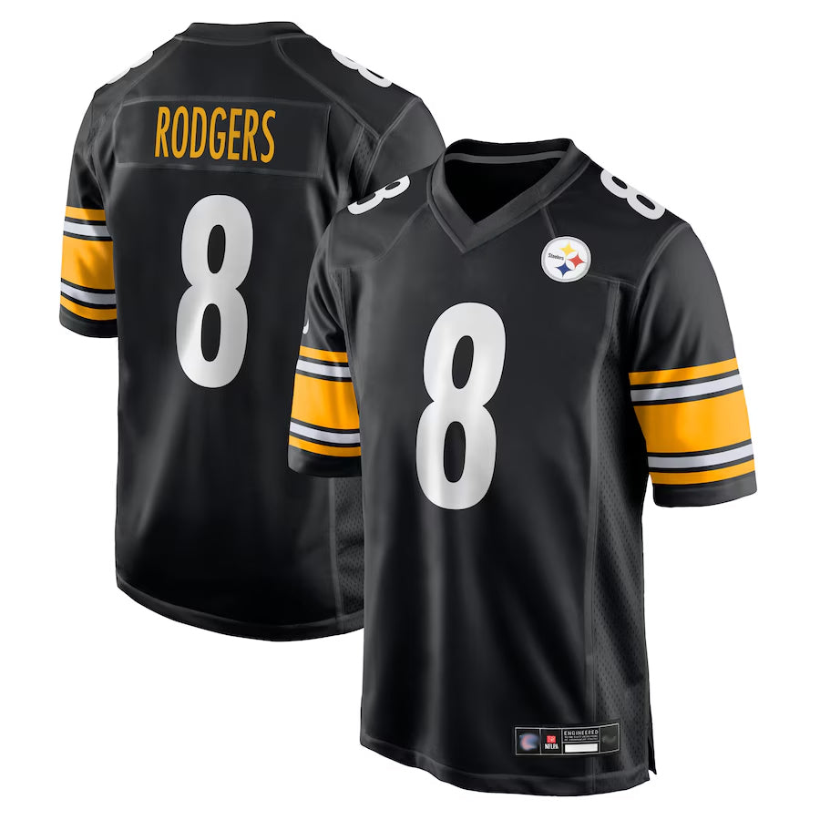 Pouc P.Steelers #8 Aaron Rodgers Player Black Replica Game Stitched Jerseys