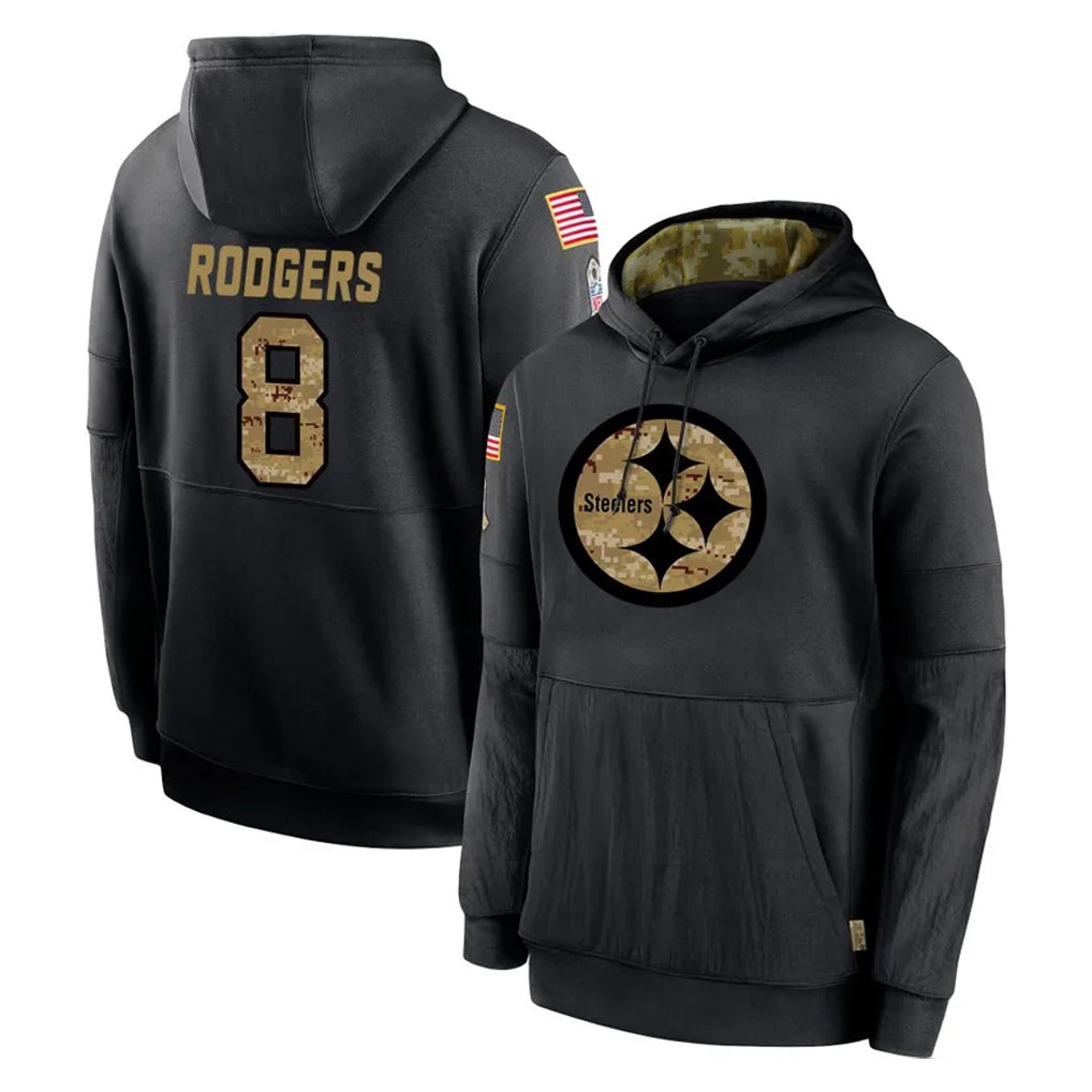 Pouc P.Steelers #8 Aaron Rodgers Player Black Salute to Service Hoodies Limited Game Stitched Jerseys