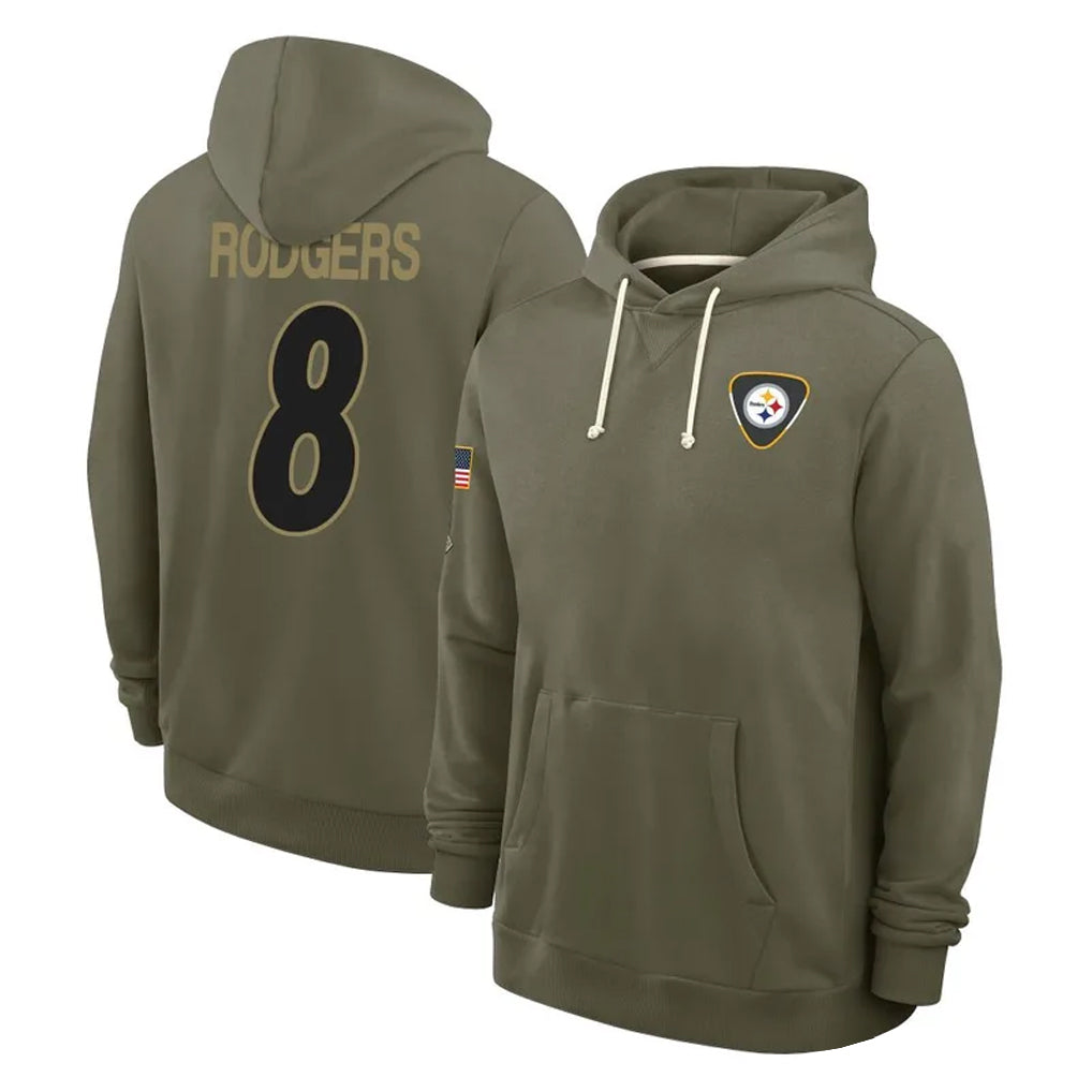 Pouc P.Steelers #8 Aaron Rodgers Player Olive Salute to Service Pullover Hoodies Limited Stitched Jerseys