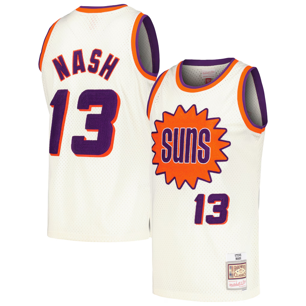 Pouc P.Sunss #13 Steve Nash Mitchell & Ness Cream Chainstitch Swingman Jerseys