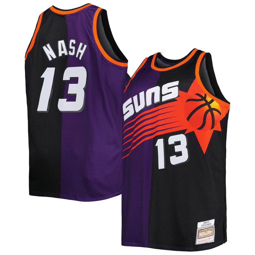 Pouc P.Sunss #13 Steve Nash Mitchell & Ness PurpleBlack Big & Tall Hardwood Classics 1996-1997 Split Swingman Jerseys