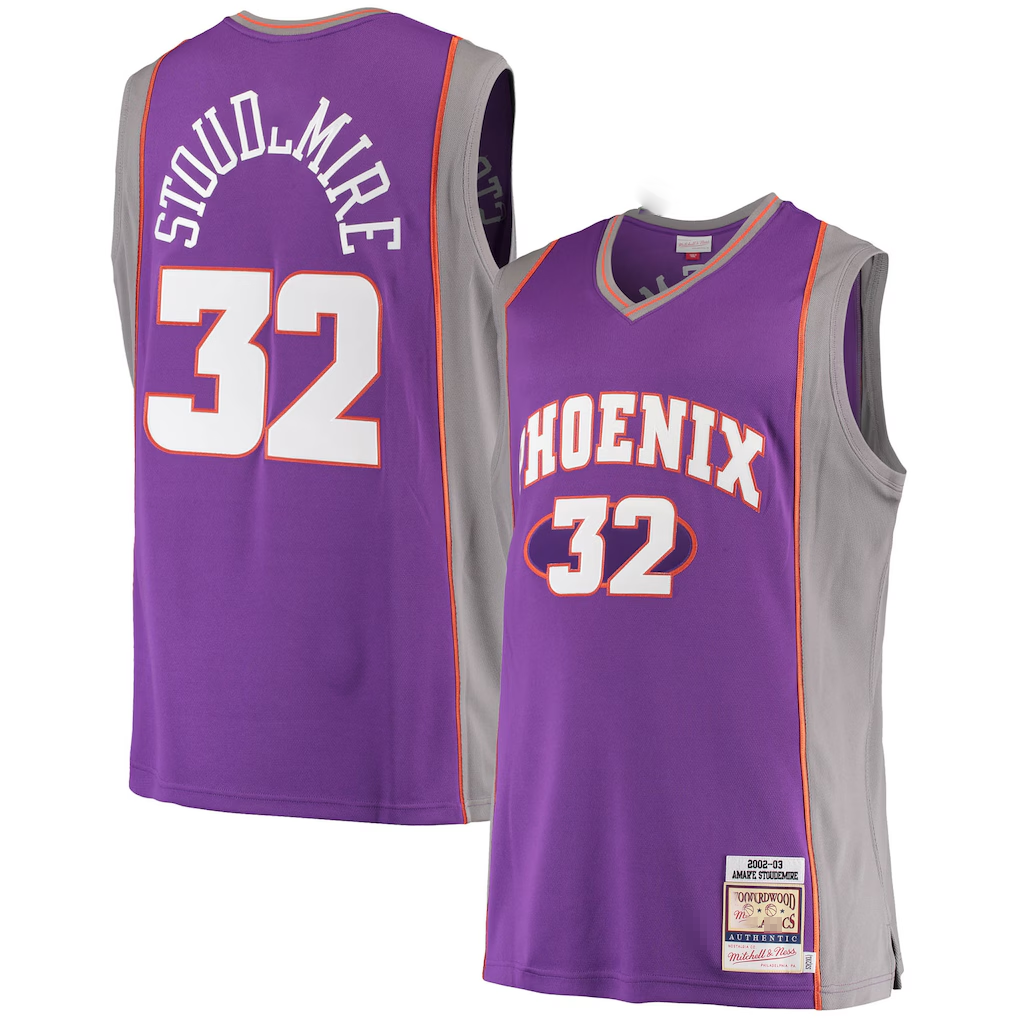 Pouc P.Sunss #32 Amar'e Stoudemire Mitchell & Ness Purple Hardwood Classics Authentic Jerseys