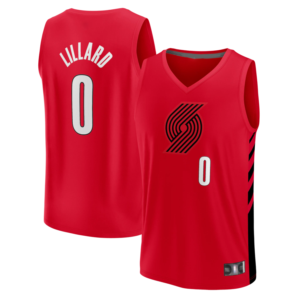 Pouc PT.Blazers #0 Damian Lillard Fanatics Red Fast Break Replica Jerseys - Statement Edition