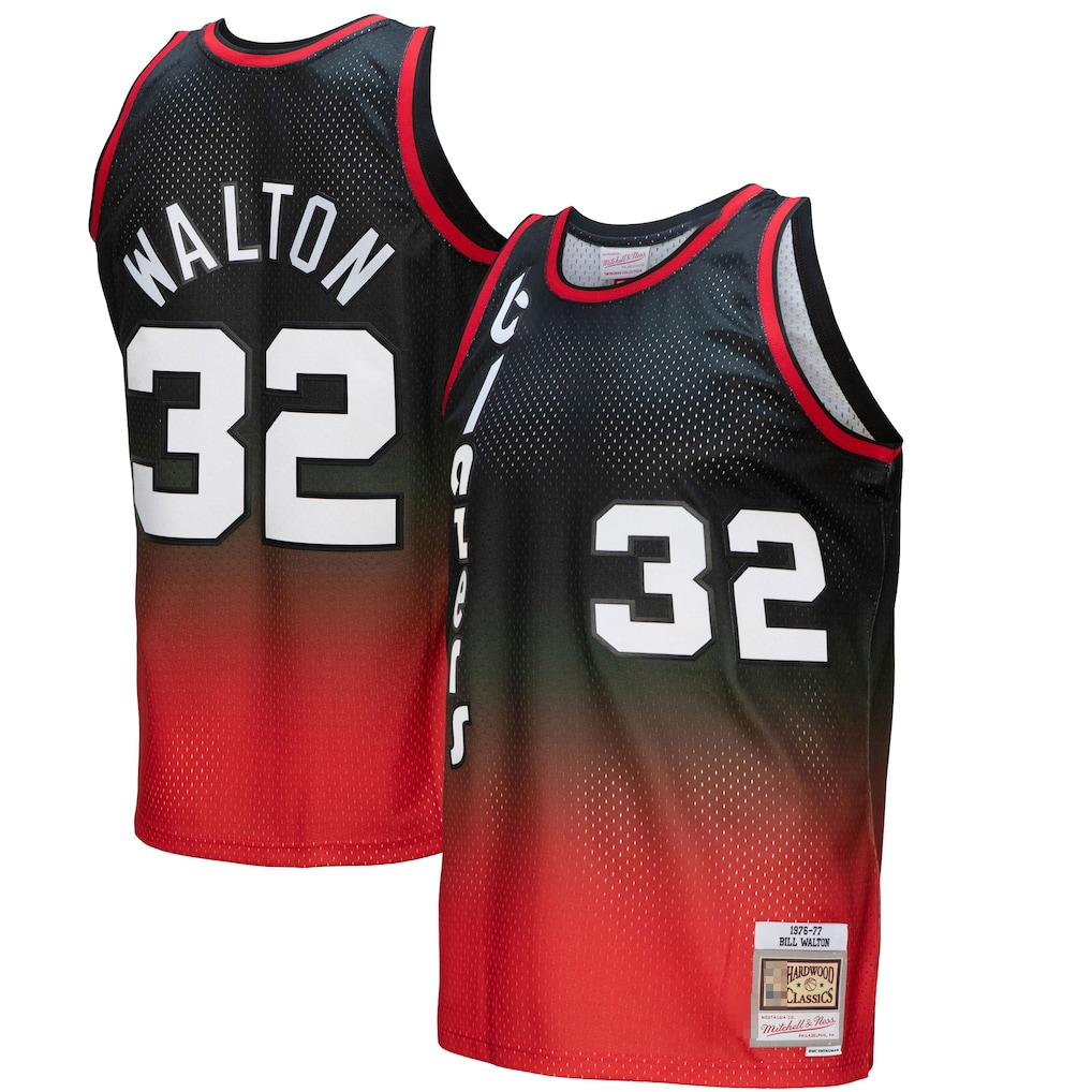 Pouc PT.Blazers #32 Bill Walton Mitchell & Ness RedBlack 1976--1977 Hardwood Classics Fadeaway Swingman Player Jerseys