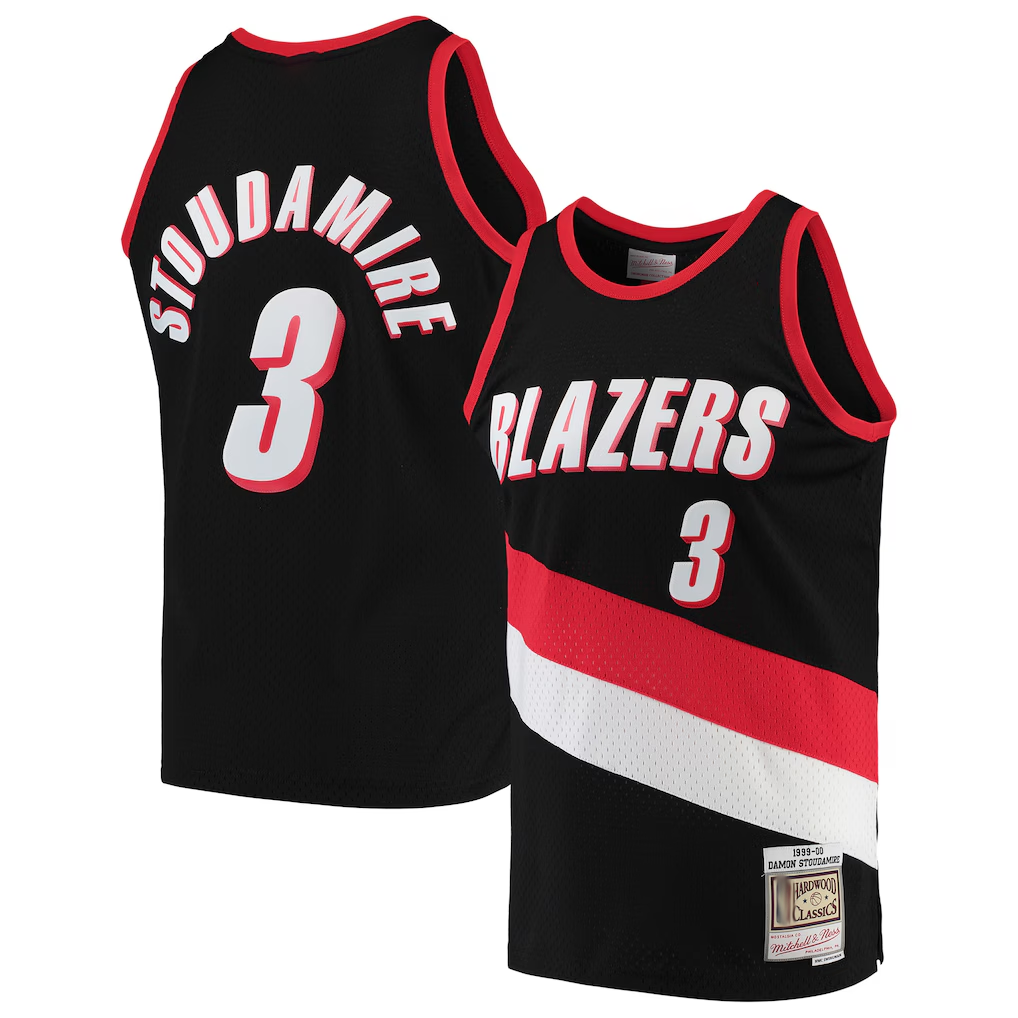Pouc PT.Blazers #3 Damon Stoudamire Mitchell & Ness Black 1999-2000 Hardwood Classics Swingman Jerseys