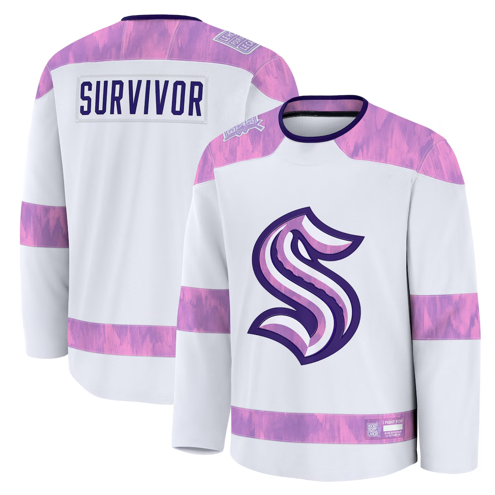 Pouc S.Kraken White Hockey Fights Cancer Survivor Practice Jerseys