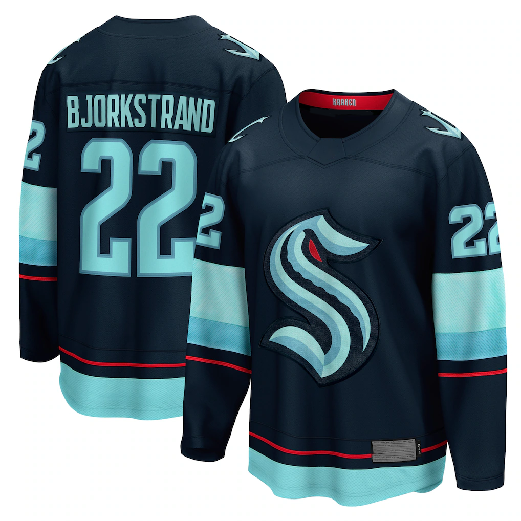 Pouc S.Kraken #22 Oliver Bjorkstrand Deep Sea Blue Home Breakaway Player Jerseys