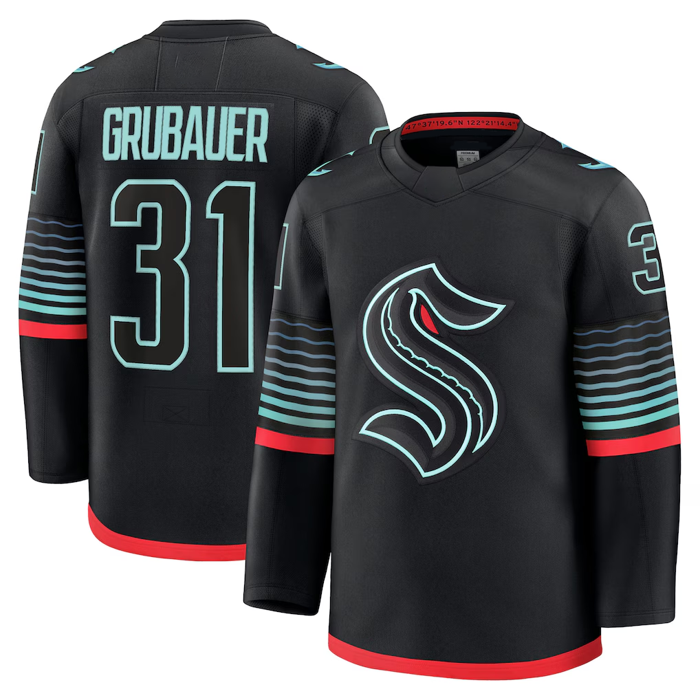 Pouc S.Kraken #31 Philipp Grubauer Black Alternate Premium Player Jerseys