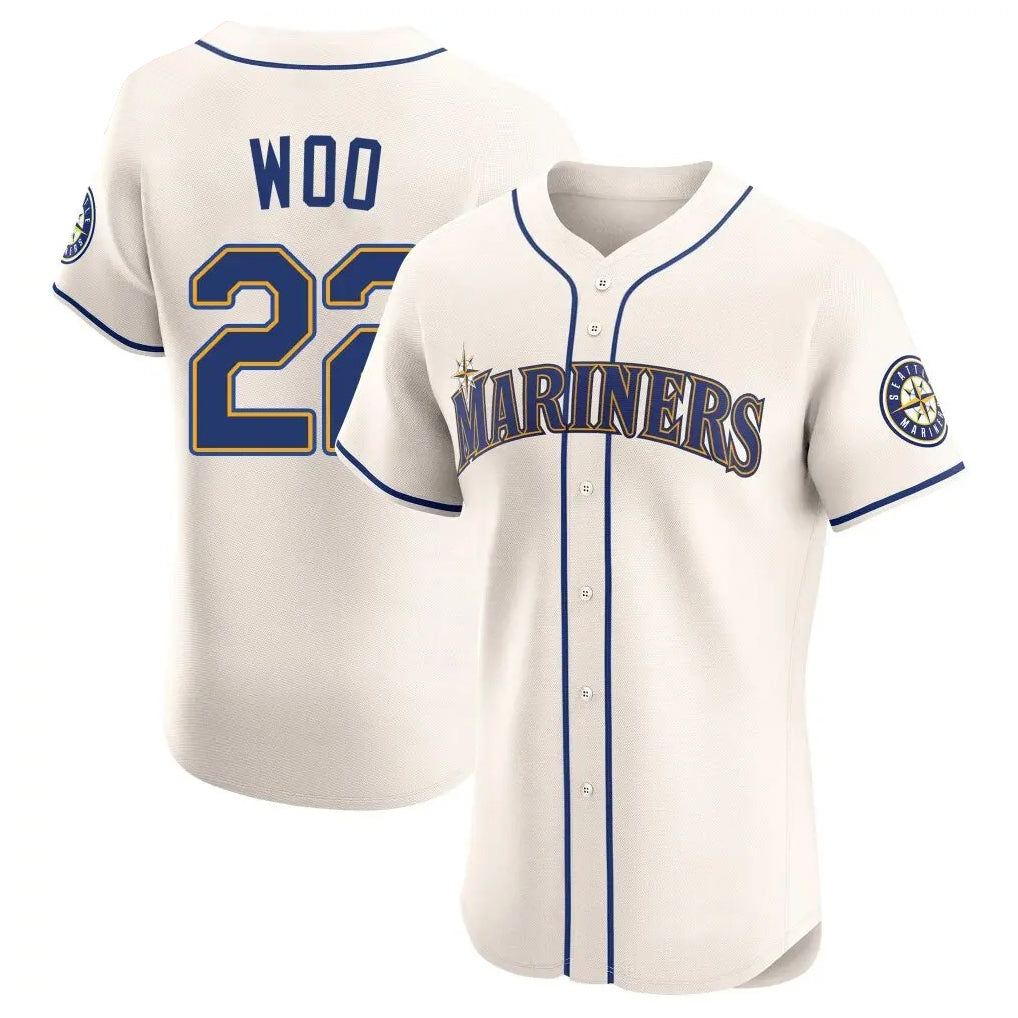 Pouc S.Mariners #22 Bryan Woo Player Cream Home Limited Elite Stitched Jerseys