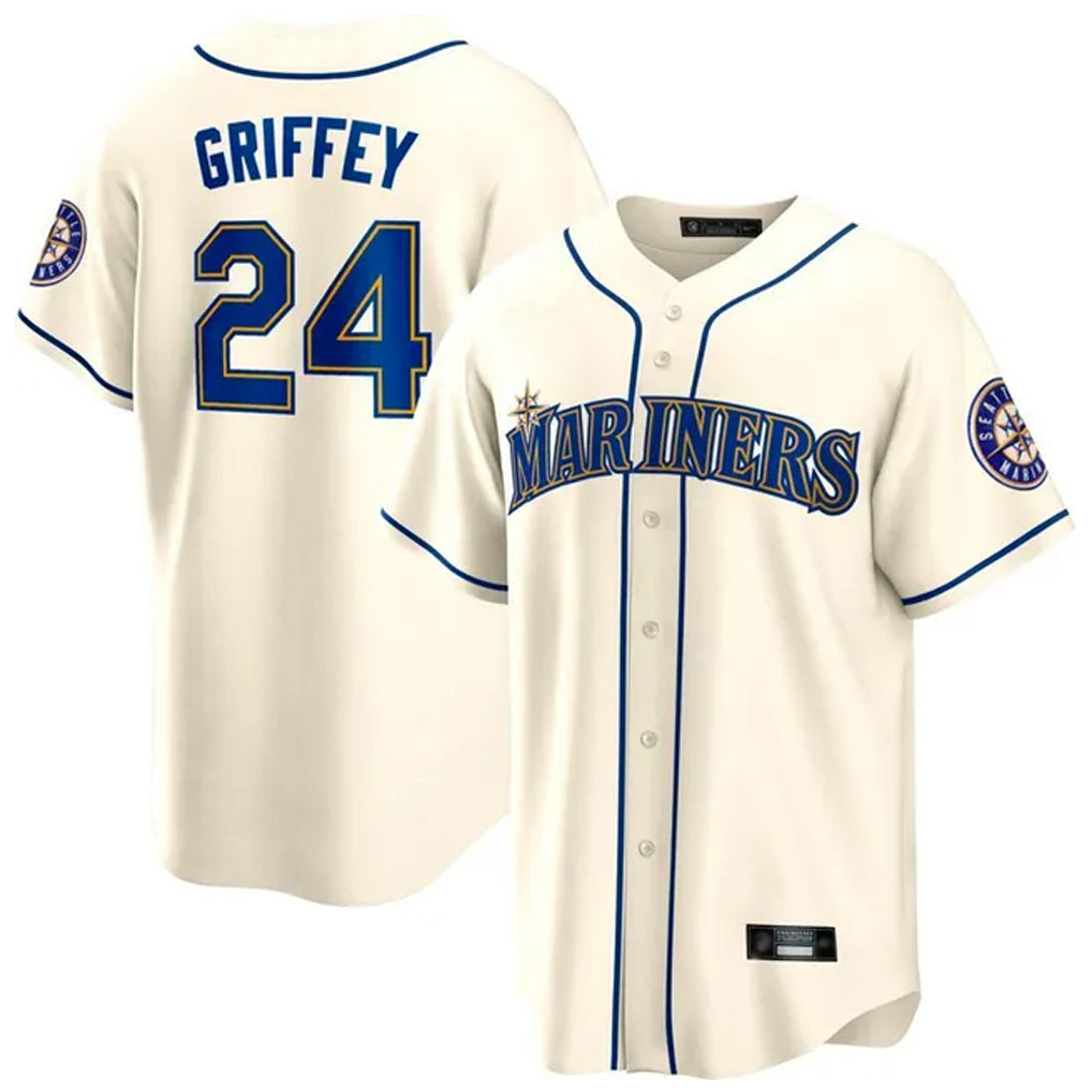 Pouc S.Mariners #24 Ken Griffey Jr Player Cream Cooperstown Home Limited Stitched Jerseys