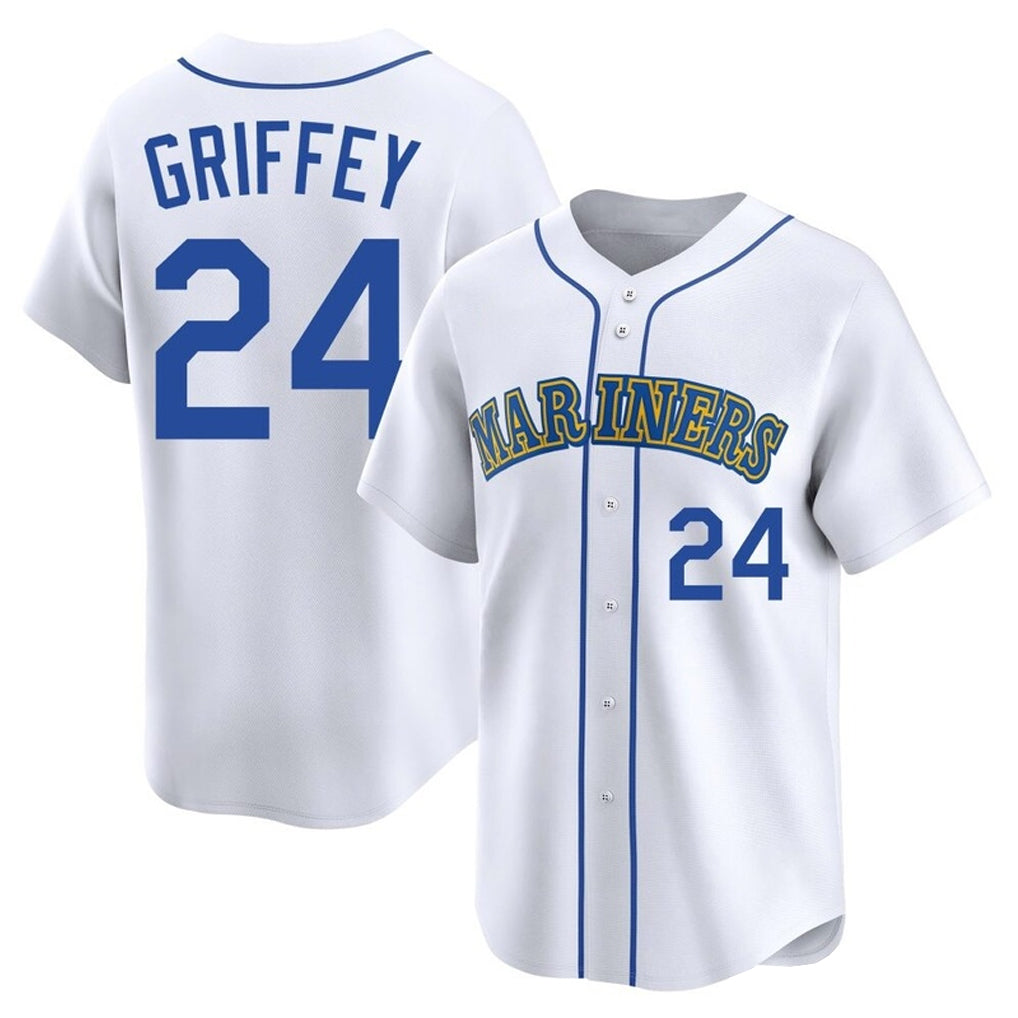 Pouc S.Mariners #24 Ken Griffey Jr Player White Pitch Fashion Game Stitched Jerseys