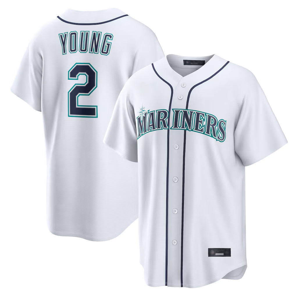 Pouc S.Mariners #2 Cole Young Player White Home Game Stitched Jerseys