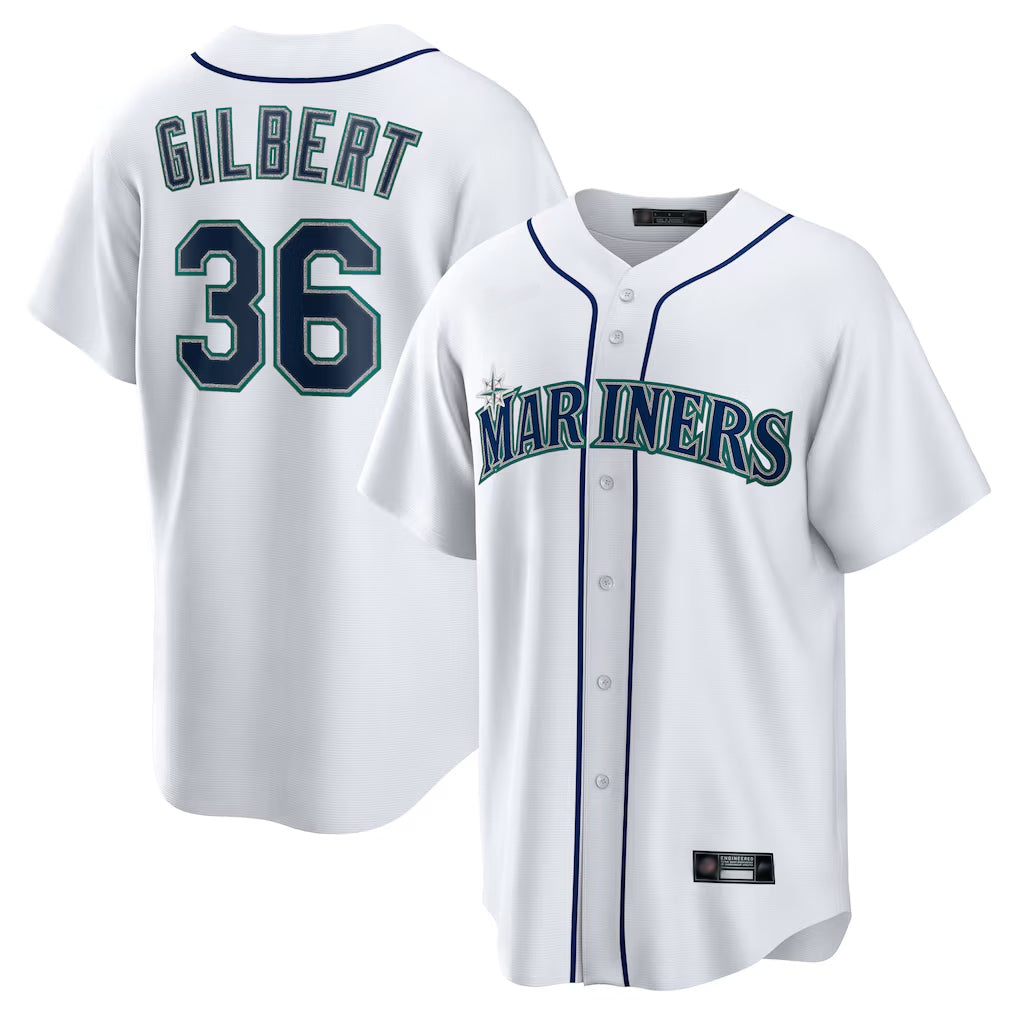 Pouc S.Mariners #36 Logan Gilbert Player White Home Game Stitched Jerseys