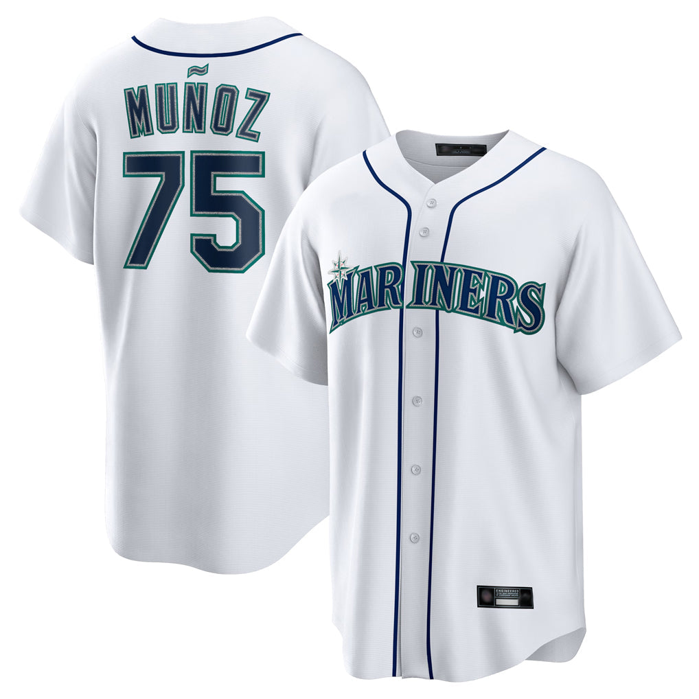 Pouc S.Mariners #75 Andres Munoz Player White Home Game Stitched Jerseys