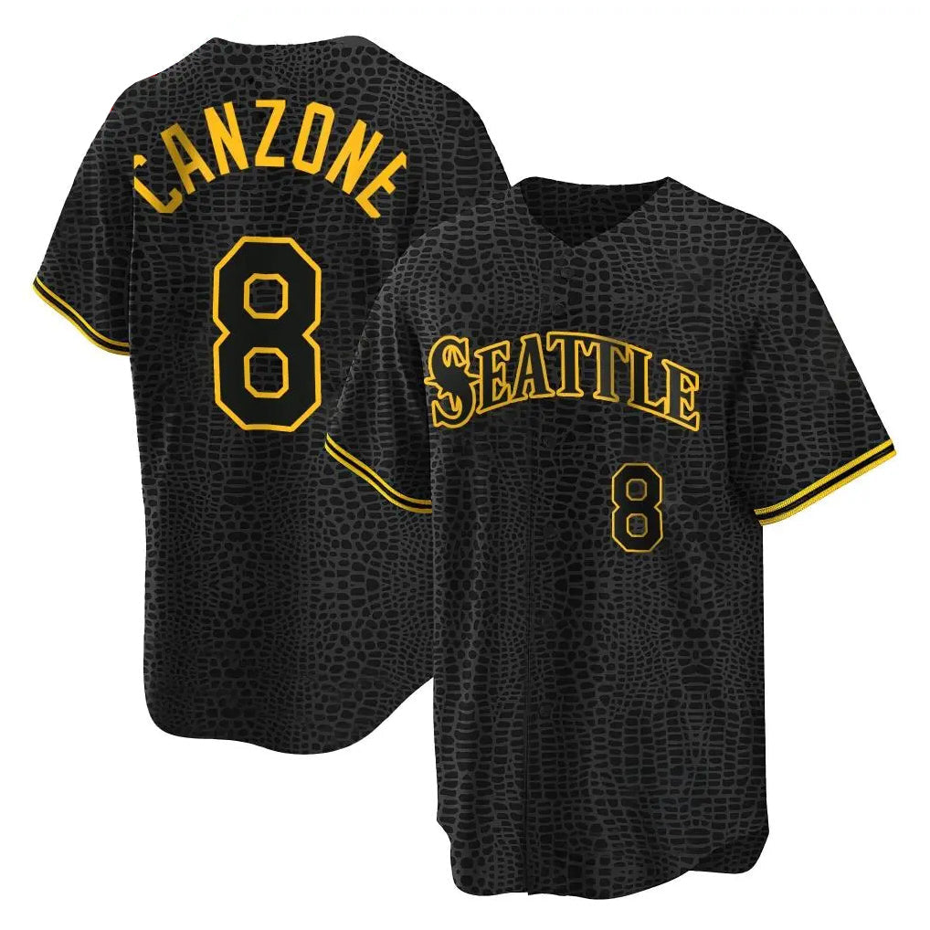 Pouc S.Mariners #8 Dominic Canzone Player Black Snake Skin City Home Limited Stitched Jerseys