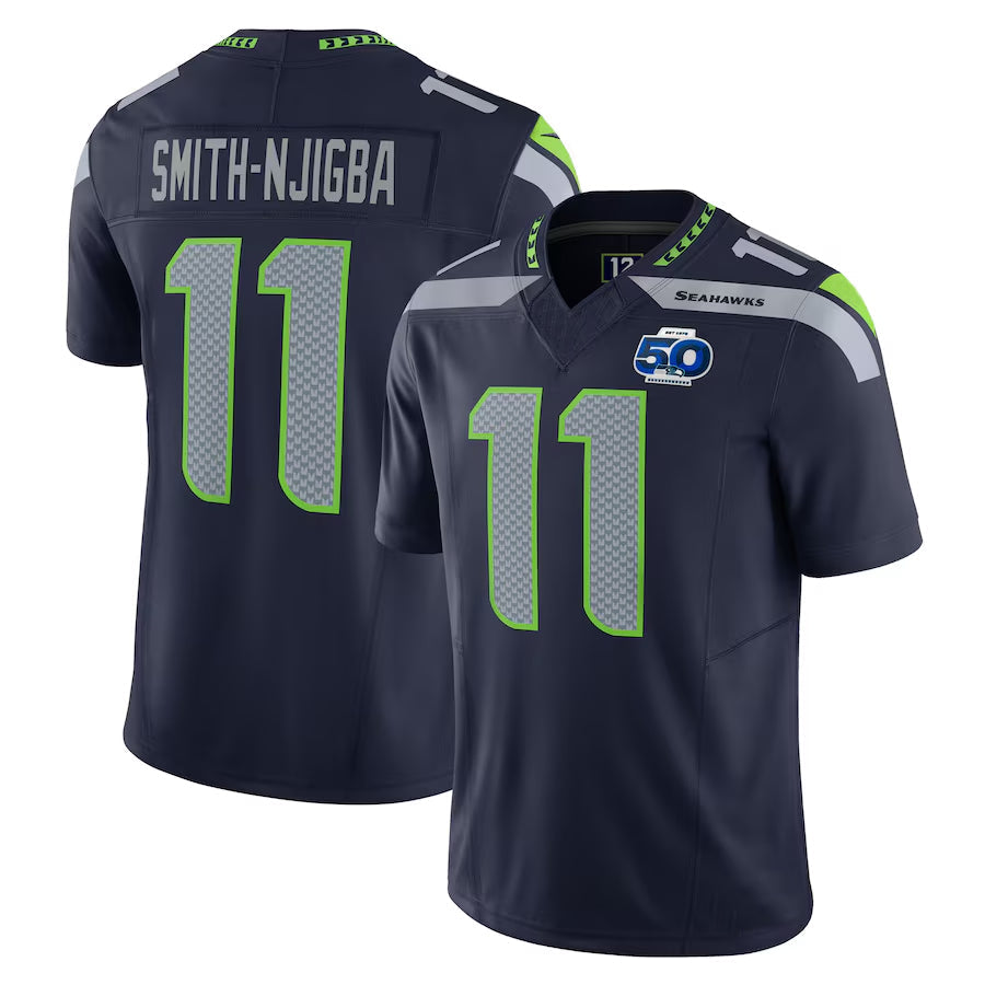 Pouc S.Seahawks #11 Jaxon Smith-Njigba Player Navy 50th Season Vapor F.U.S.E. Limited Stitched Jerseys