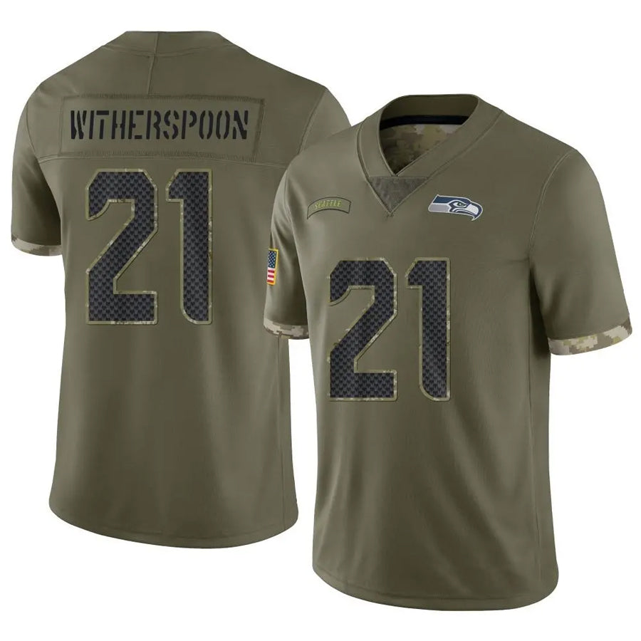Pouc S.Seahawks #21 Devon Witherspoon Player Salute to Service Olive Stitched Jerseys