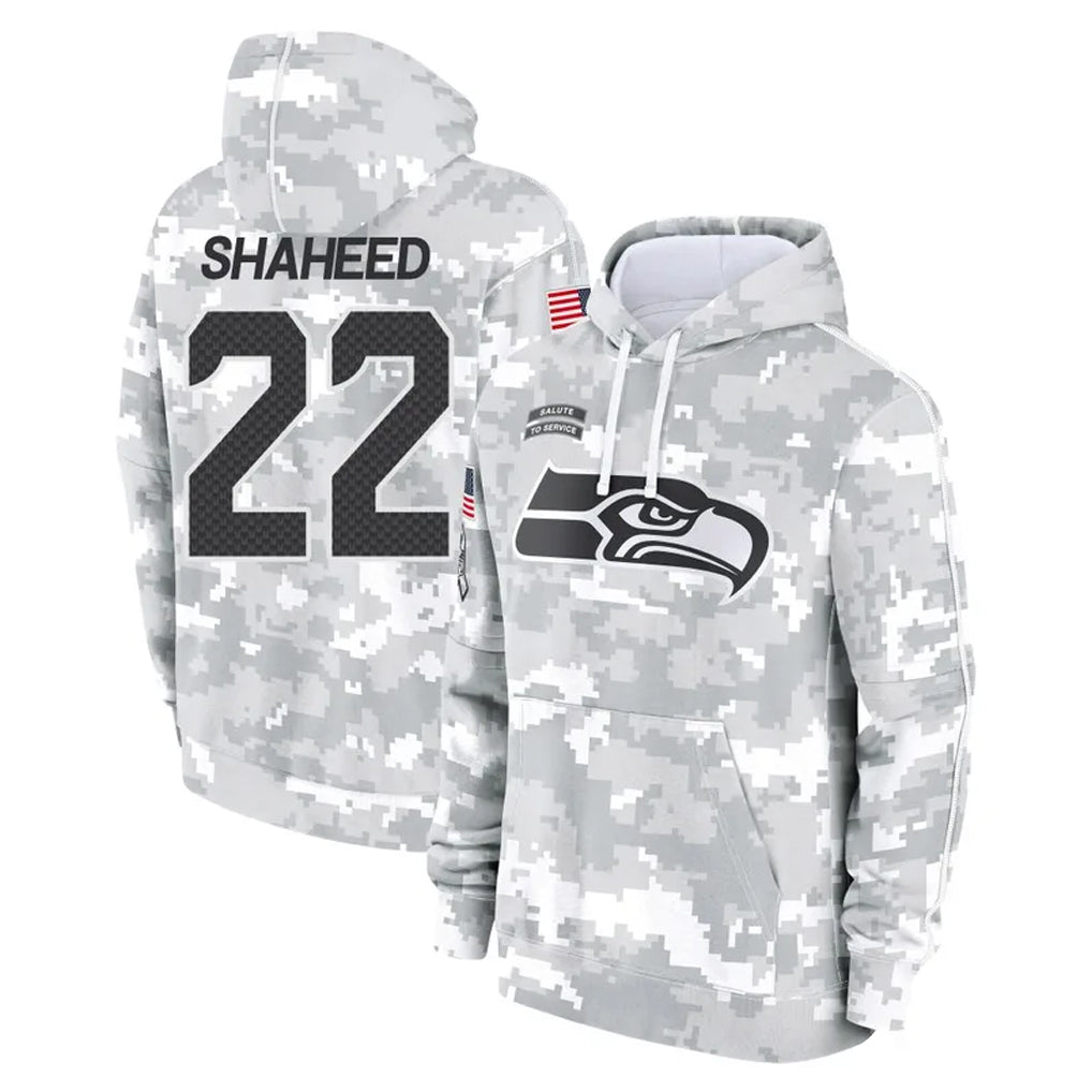 Pouc S.Seahawks #22 Rashid Shaheed Player Arctic Camo Limited Salute to Service Pullover Hoodies Game Stitched Jerseys