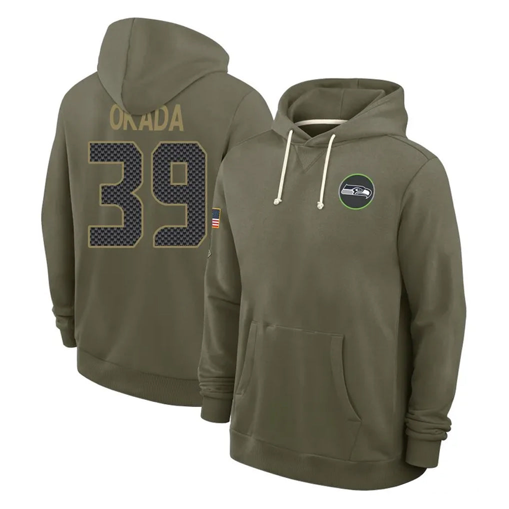 Pouc S.Seahawks #39 Ty Okada Player Olive Salute to Service Pullover Hoodies Limited Stitched Jerseys
